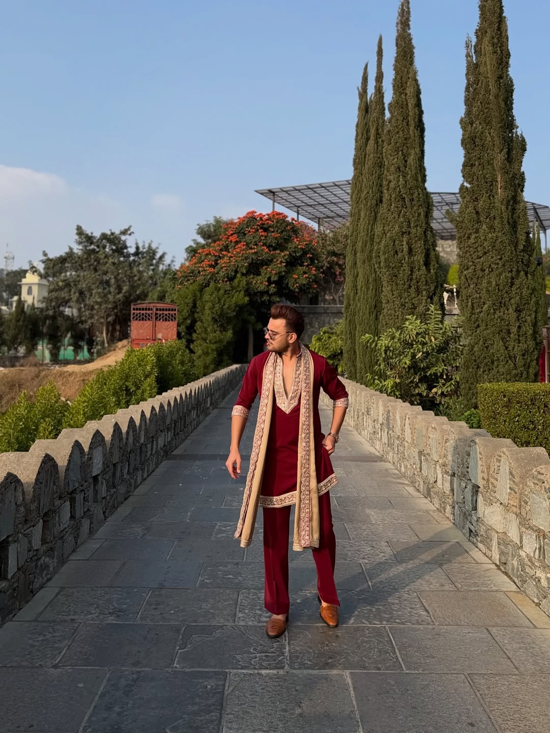 Maroon Festive Kurta with Dupatta