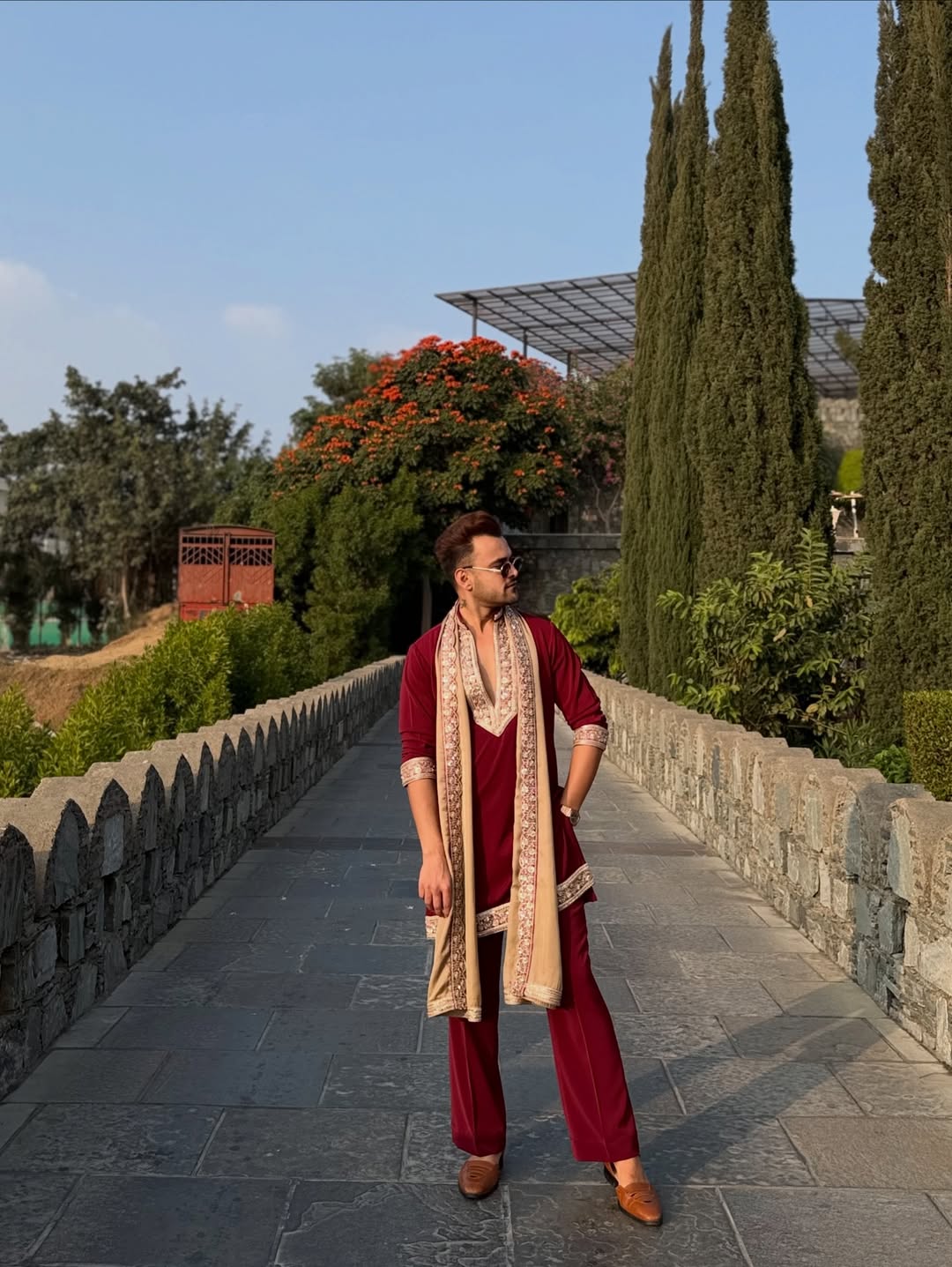 Maroon Festive Kurta with Dupatta