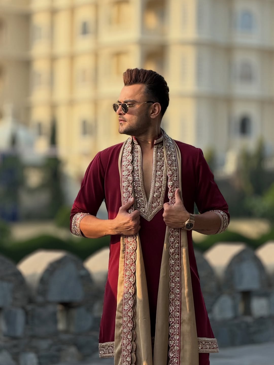Maroon Festive Kurta with Dupatta