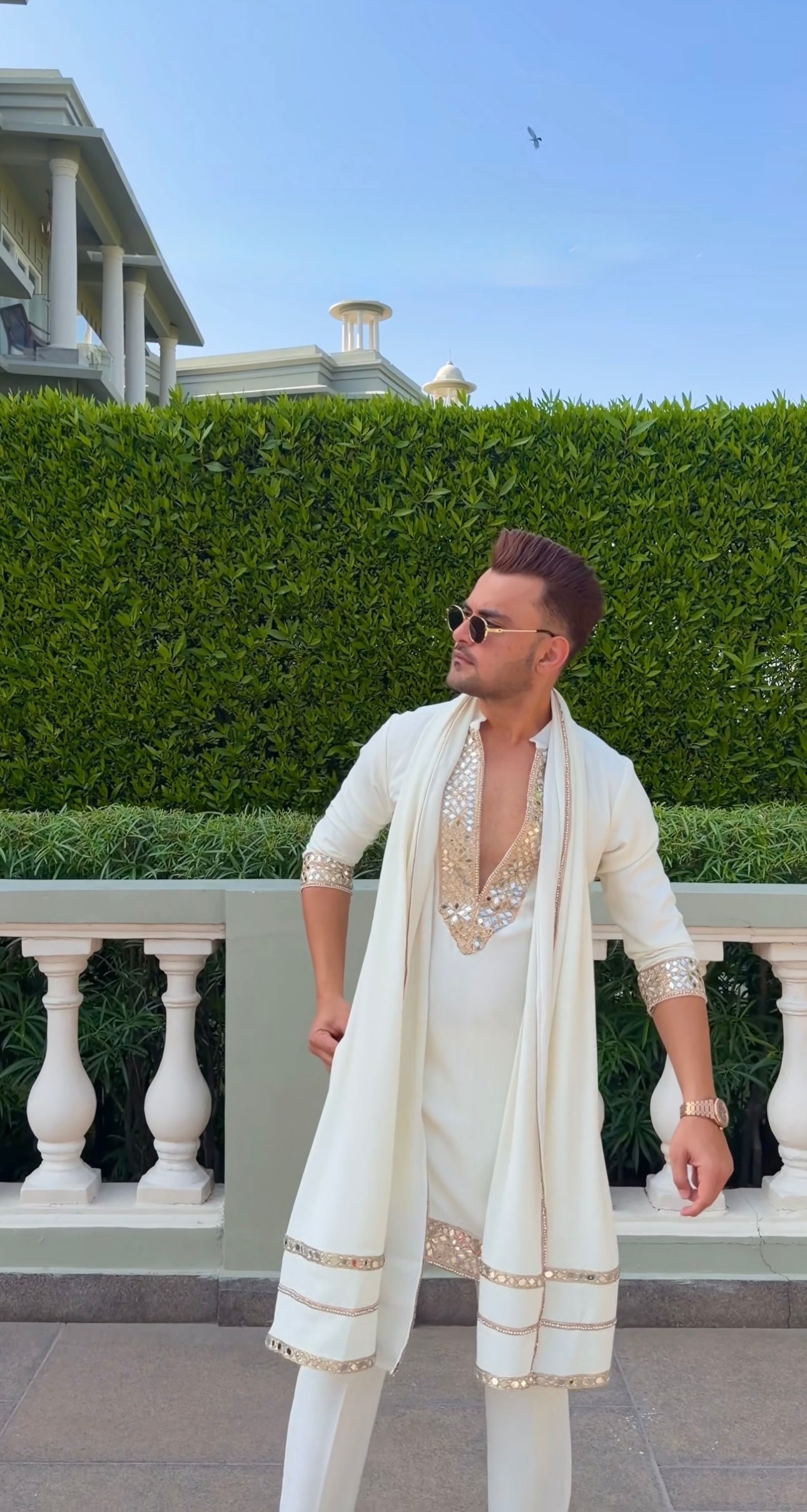 White Mirror-Work Mens Kurta With Duppta – Premium Festive & Wedding Collection