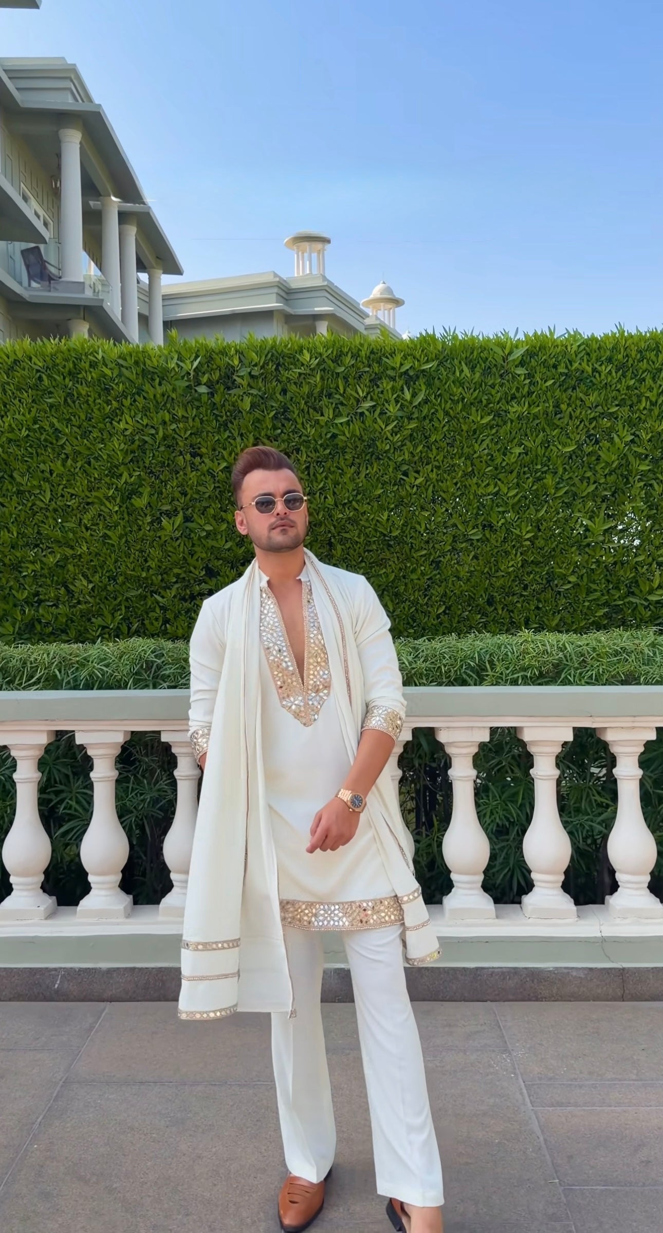 White Mirror-Work Mens Kurta With Duppta – Premium Festive & Wedding Collection
