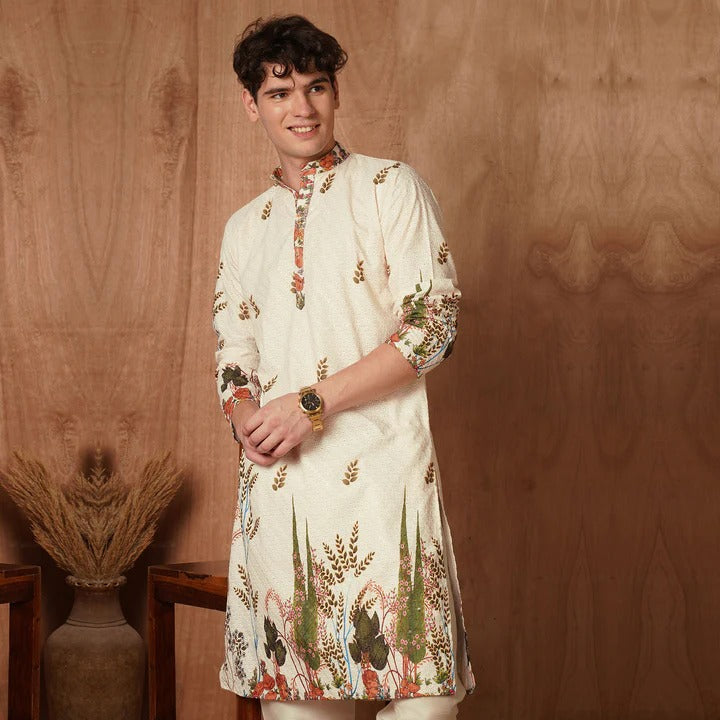 Timeless Ivory Kurta with Nature-Inspired Detailing 🌸