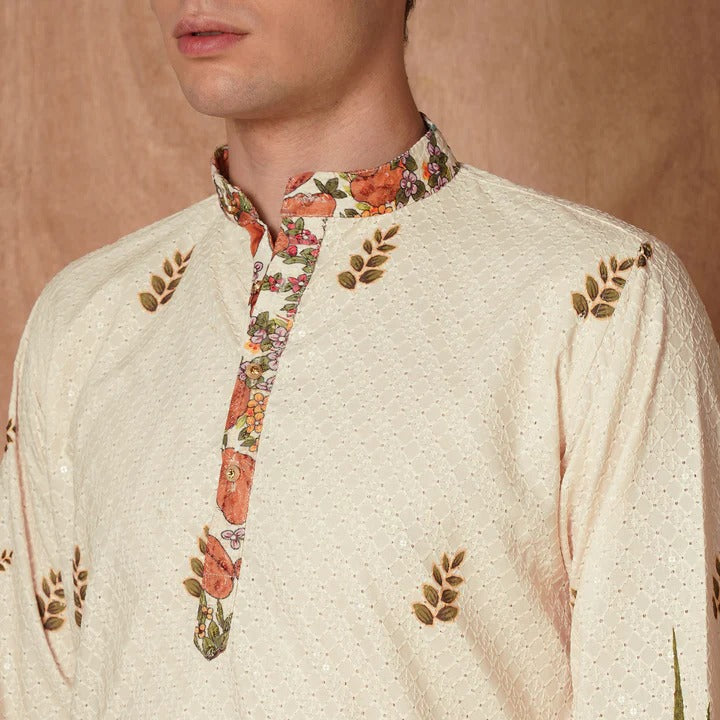 Timeless Ivory Kurta with Nature-Inspired Detailing 🌸